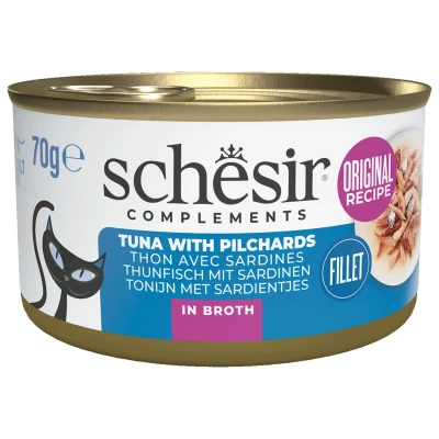 Afbeelding van Schesir Kat Bouillon 70 g Kattenvoer Tonijn&amp;Sardines Blik