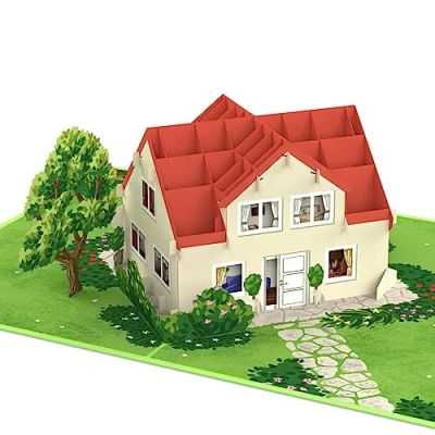 Afbeelding van papercrush® Pop up kaart huis met tuin 3D wenskaart voor presentatiefeest, geldcadeau woningbouw, kopen of verhuizen naar een nieuw