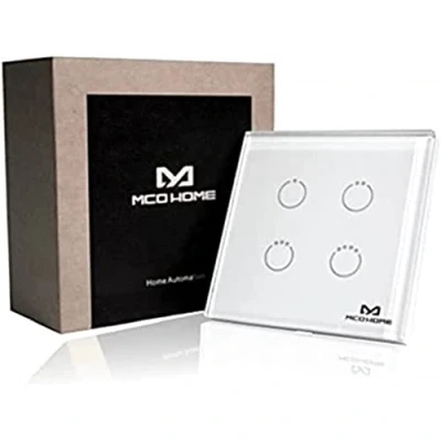 Afbeelding van MCO Home Z Wave MH S314 glazen aanraakschakelaar met 4 relais, wit