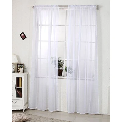 Afbeelding van WOLTU Set van 2 gordijnen met plooiband, wit, kort, transparant, 140 x 175 cm (b h)