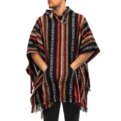 Afbeelding van LOUDelephant Poncho met capuchon van 100% geweven Gheri katoen Mexicaanse stijl, Zwart/Rood