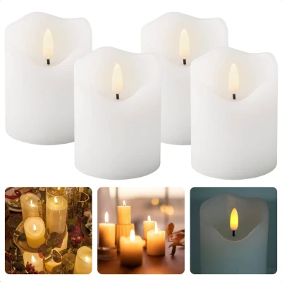 Afbeelding van Cheqo® Sfeervolle LED Kaarsen Set van 4 Stuks 5x7 cm Met Timer Realistische Vlam 3 Standen Batterijen Sfeerverlichting Waxinelampjes Theelichtjes Horeca Lange Levensduur op