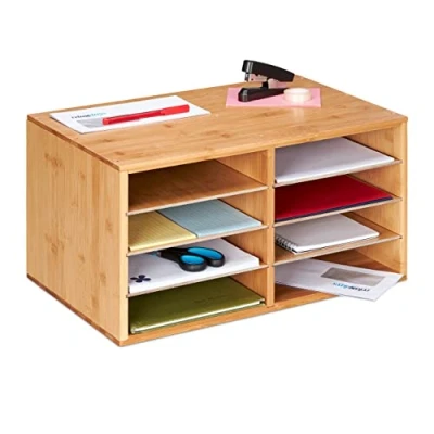 Afbeelding van Relaxdays brievenbak a4 documentenbak bureau organizer bamboe sorteerbak