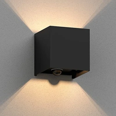 Afbeelding van ledscom.de CUBEL wandlamp voor buiten, IP65, up and downlight, bewegingsmelder, mat zwart, vierkant, 1 x G9 max. 10 W, buitenlamp, lamp