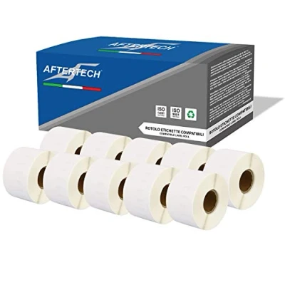 Image de Aftertech 10 x 99018 38 190 mm Rouleaux d&#039;étiquettes adhésives compatibles (110 étiquettes/rouleau = 1100 total) pour Dymo LabelWriter Seiko SLP étiqueteuses imprimantes S0722470