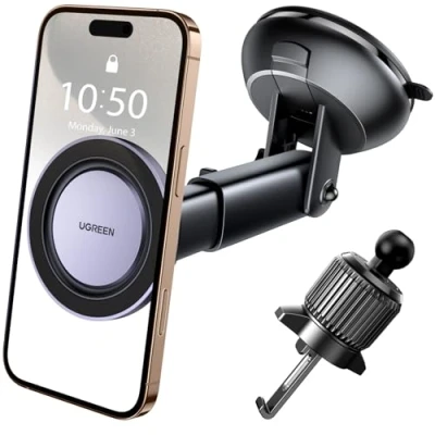 Afbeelding van UGREEN Telefoonhouder voor auto, magnetisch, 2 in 1, smartphonehouder, haak, zuignap, compatibel met MagSafe, magneet, iPhone 16 Plus Pro Max 15 14 Galaxy S24 Ultra S23 Redmi 13C