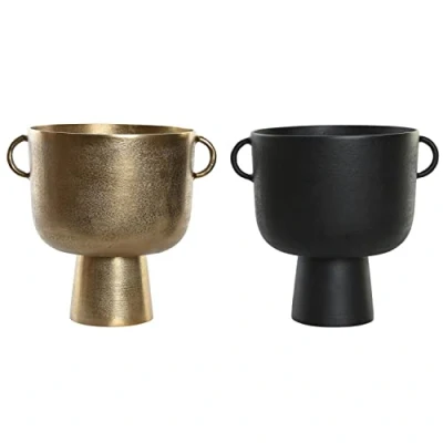 Afbeelding van Vaas DKD Home Decor 36 x 29 33 cm Zwart Gouden Aluminium Modern (2 Stuks)