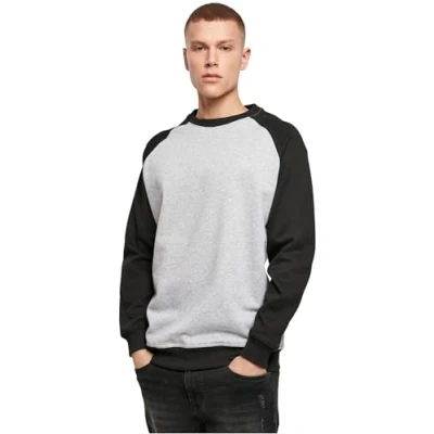 Afbeelding van Build your Brand Raglan Crewneck BY076 HEATHER GREY/BLACK
