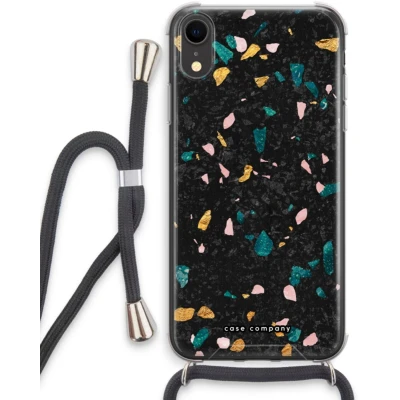 Afbeelding van Case Company® hoesje met Koord geschikt voor iPhone XR Terrazzo N10 Telefoonhoesje Zwart Extra Bescherming aan alle Kanten en Over de Schermrand