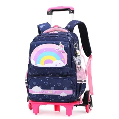 Afbeelding van Cartable Roulettes Enfant Fille Scolaire Trolley Sac à Dos Roulette Filles Primaire Ecolier Detachable Cabine Voyage Rose Bleu