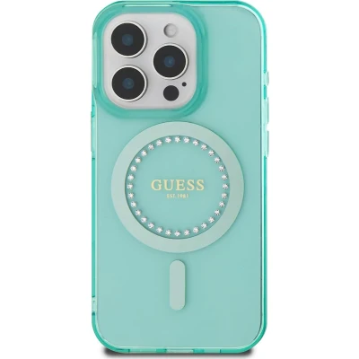 Afbeelding van Guess IML Rhinestones Back Cover hoesje met MagSafe voor Apple iPhone 16 Pro Groen
