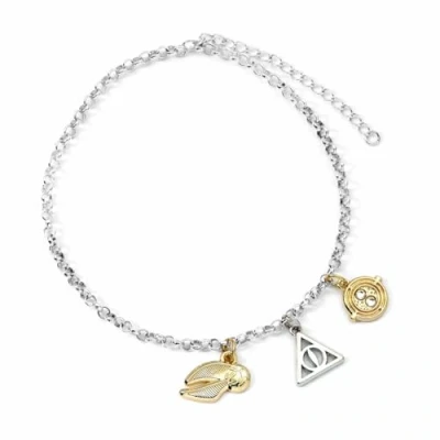 Afbeelding van HARRY POTTER Bedelarmband met drie bedeltjes gouden snitch, dodelijke scheuren en draaien van de tijd, één maat, zink, Zink