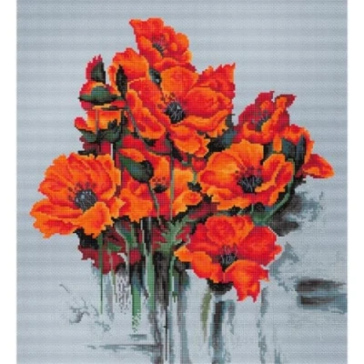 Afbeelding van Borduurpakket BOUQUET OF POPPIES LUCA S telpatroon moeilijkheidsgraad gemiddeld