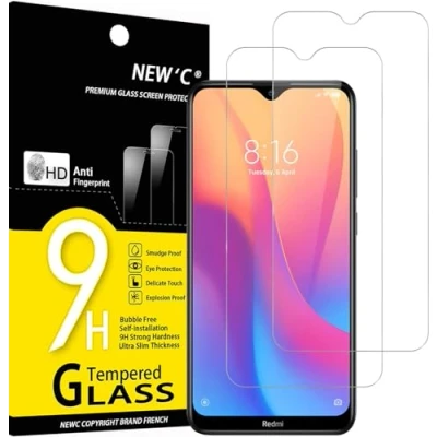 Afbeelding van NEW&#039;C Displaybeschermfolie van gehard glas voor Xiaomi Redmi 8, 8A, krasbestendig, zonder luchtbellen, extreem robuust (0,33 mm HD ultra transparant), hardheid 9H glas, 2 stuks