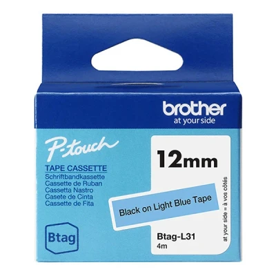 Image de Brother BTAG L31 Noir sur bleu clair Rouleau (1,2 cm x 4 m) 1 cassette(s) boîte de suspension bande d&#039;étiquettes