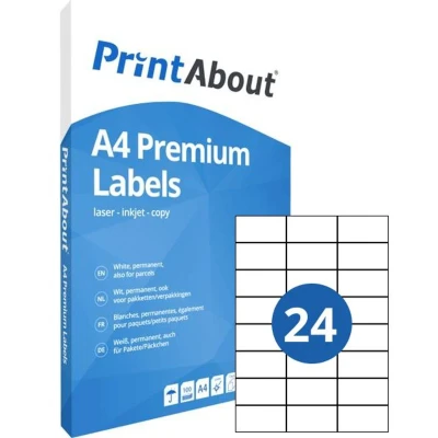 Afbeelding van White Label A4 stickervel 24 per vel (70mm x 37mm)