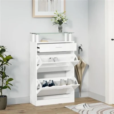 Afbeelding van vidaXL Schoenenkast 63x24x104 cm bewerkt hout hoogglans wit