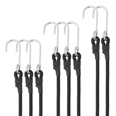 Afbeelding van LTStore Lot de 8 tendeurs en caoutchouc avec crochets 60 cm Pour diable, porte bagages, vélo, moto, camping Noir (60 cm)