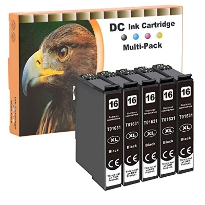 Afbeelding van D&amp;C 5 x inktpatronen vervanging voor Epson 16 16XL Workforce WF 2750 2760 2660 2650 2630 2540 2530 2510 2010 (5 zwart)