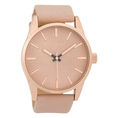 Afbeelding van Oozoo Herenhorloge met leren band 45 mm roze/roze grijs C9626, Riem