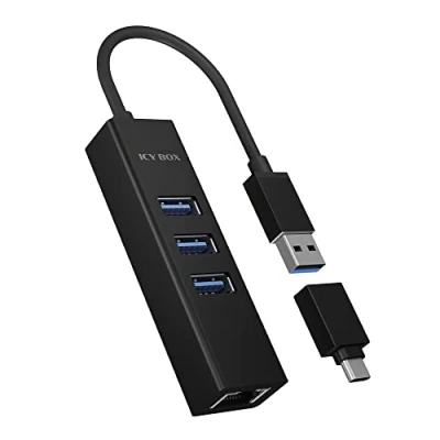 Afbeelding van ICY BOX IB HUB1419 LAN USB 3.0 Type A+C zu 3x und 1x Gigabit LAN, Aluminium 3.2 Gen 1 hub 4 poorten Zwart