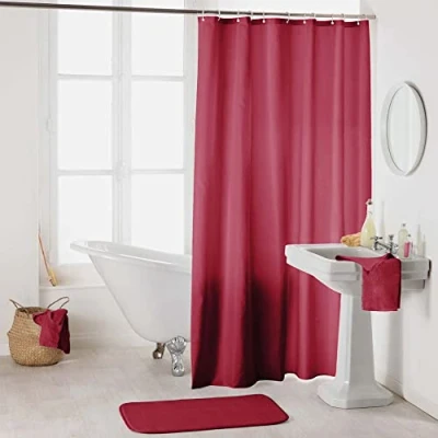 Afbeelding van douceur d&#039;intérieur, Douchegordijn met haken, 180 x 200 cm, framboos, polyester, effen, Essencia