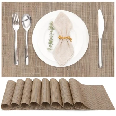 Afbeelding van Myir JUN Platsets, tafelmatten voor binnen en buiten, wasbaar, antislip, hittebestendig, tafelkleden, stoffen placemat (taupe, 8 stuks)