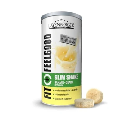Afbeelding van Layenberger Fit+Feelgood Slim Shake Powder, maaltijdvervanger voor 12 porties van 213 kcal (1 x 396 g) Bananenkwarts