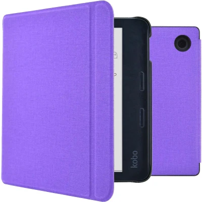 Afbeelding van imoshion Canvas Sleepcover Bookcase met stand voor de Kobo Libra Colour Paars