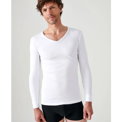 Afbeelding van Damart T shirt met V hals, Thermolactyl interlock mesh Heren Wit (126 133) 3XL