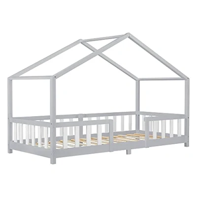 Afbeelding van Kinderbed Treviolo met uitvalbeveiliging 90x200 lichtgrijs en wit