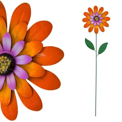 Afbeelding van Spetebo Tuinpen van metaal, oranje, 90 x 25 cm, tuindecoratie, tuinpen, metalen lentedecoratie