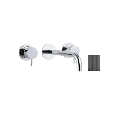 Afbeelding van Waterevolution Flow 3 gats inbouw wastafelkraan PVD Gun Metal met uitloop 15cm T1163FGME 15