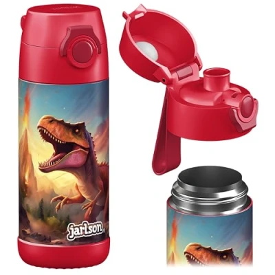 Afbeelding van Jarlson® Mali Roestvrijstalen drinkfles voor kinderen, thermosfles, BPA vrij, 350 ml, dinosaurus 2.0