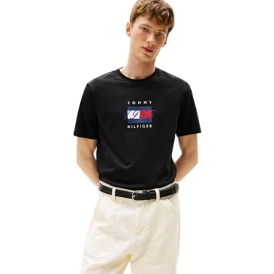 Image de Tommy Hilfiger T shirt graphique Linear Flag MW0MW41338 S/S pour homme, noir, XS, Noir (noir), XS
