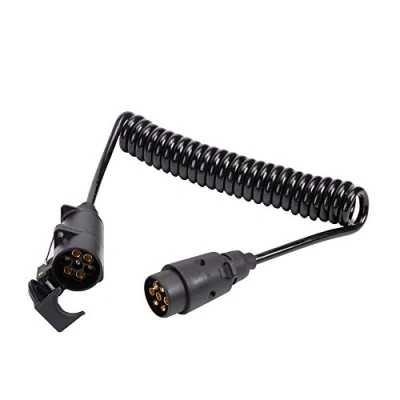 Afbeelding van ETUKER verlengkabel voor aanhanger, 7 polig, 2 m, 12 V, spiraal, verlenging, sleepstekker, kabelconnector, lente, bedrading, stekker (2,5 m verlenging aanhanger)
