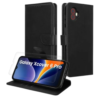 Afbeelding van kwmobile telefoonhoesje geschikt voor Samsung Galaxy Xcover6 Pro hoesje Smartphone case met pasjeshouder RFID blokkering en screenprotector In zwart