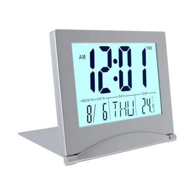 Afbeelding van MMOBIEL Digitale Klok LCD Reiswekker Opvouwbaar met Achtergrondverlichting Bureau Wekker Digitaal Temperatuur en Datum Klokje op Batterijen incl. Zilver