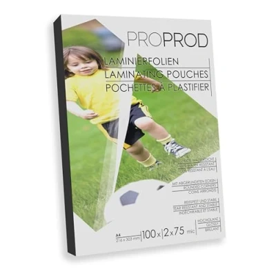 Afbeelding van PROPROD Premium lamineerfolie, A4, 75 micron, glanzend, transparant, 100 stuks