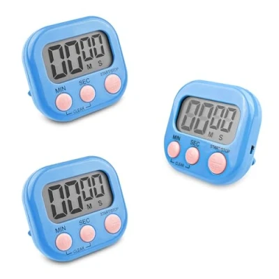 Afbeelding van Fousenuk Set van 3 blauwe digitale eiertimer, keukentimer, magnetische timer, stopwatch met opvouwbare standaard, timer groot lcd display voor koken, bakken,