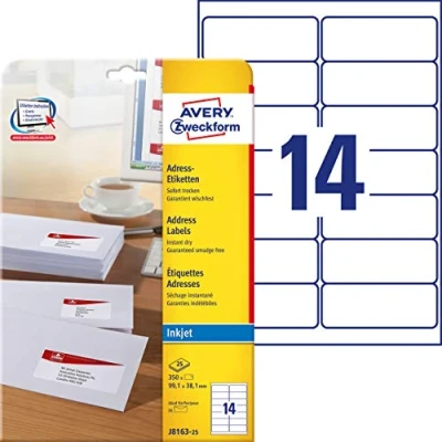 Afbeelding van Avery J8163 25 adreslabels Wit