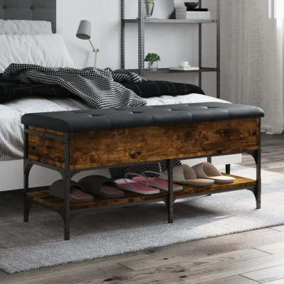Afbeelding van Schoenenbank 102x42x45 cm bewerkt hout gerookt eikenkleurig