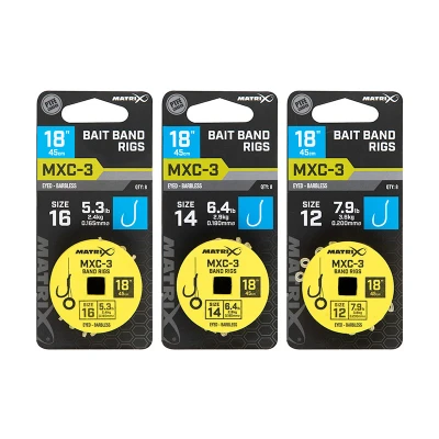 Afbeelding van Matrix Onderlijn MXC 3 Bait Band Rigs 45cm Eyed Barbless Maat : Haak 16 0.165mm