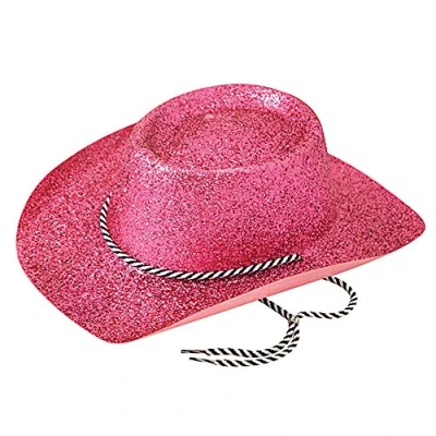 Afbeelding van 1 stuk roze glitter cowboyhoed, chique design, perfect accessoire voor festivals, kostuumfeesten, wereldboekendag, thema evenementen enz