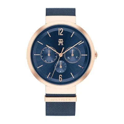 Afbeelding van Tommy Hilfiger TH1782541 Dames Horloge LIDIA Mineraalglas Messing/Roestvrijstaal Blauw/Rosé goudkleurig Ø 40 mm Quartz Druksluiting
