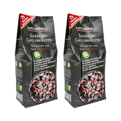 Afbeelding van LotusGrill Superior 2 x 3 kg beukenhoutskoolbriketten, CO2 neutraal, snelle ontsteking en lange brandduur tot uur, met klassieke barbecue, in