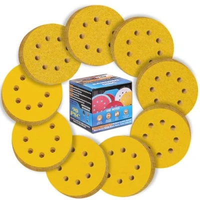 Afbeelding van ALPXUXP Set van 90 schuurschijven 125 mm schuurpapier 8 gaten Met korrel P40 P60 P80 P120 P150 P220 P320 P400 P600 x 10 Voor hout, metaal, ontroesten en schilderen