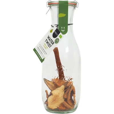 Afbeelding van Pineut ® Watertwist Tafelwater Appel, Peer &amp; Kaneel BIO Waterkaraf met deksel Waterkan Glas 1L Orginineel cadeau Water een smaakje Hervulbaar Gezond Gezellig genieten
