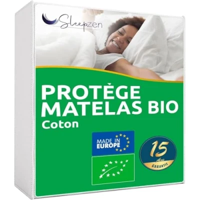 Afbeelding van Sleepzen OCS® matrasbeschermer, 200 x 220 cm, katoen, absorberend, biologisch, Molton, 180 g, matrashoes, tegen mijten, gemaakt in Europa, hoeslakenvorm, dikke kleppen, niet