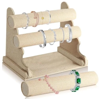 Afbeelding van Sieradenstandaard, fluwelen armbandstandaard met 3 afneembare etages, display voor armbanden, horloges, halskettingen (kaki)